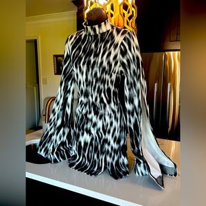 A-14 Black & White Flare Long Sleeve Dress